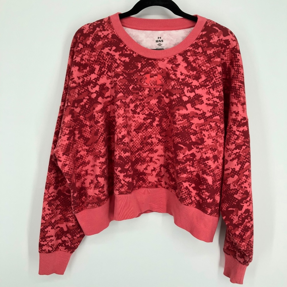 Under Armour Womens Sweatshirt‎ L Pink Camo Artsy  Loose Oversized Pullover Boxy
